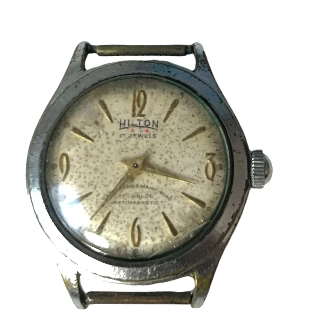 Vintage Hilton Mens Watch 17 Jewels Antimagnetic Stainless Incabloc Working READ